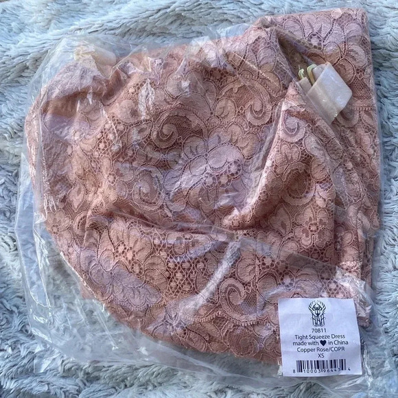 NWT We are HAH Free people Tight Squeeze Slip Dress Copper Rose Lace XS - Picture 6 of 7